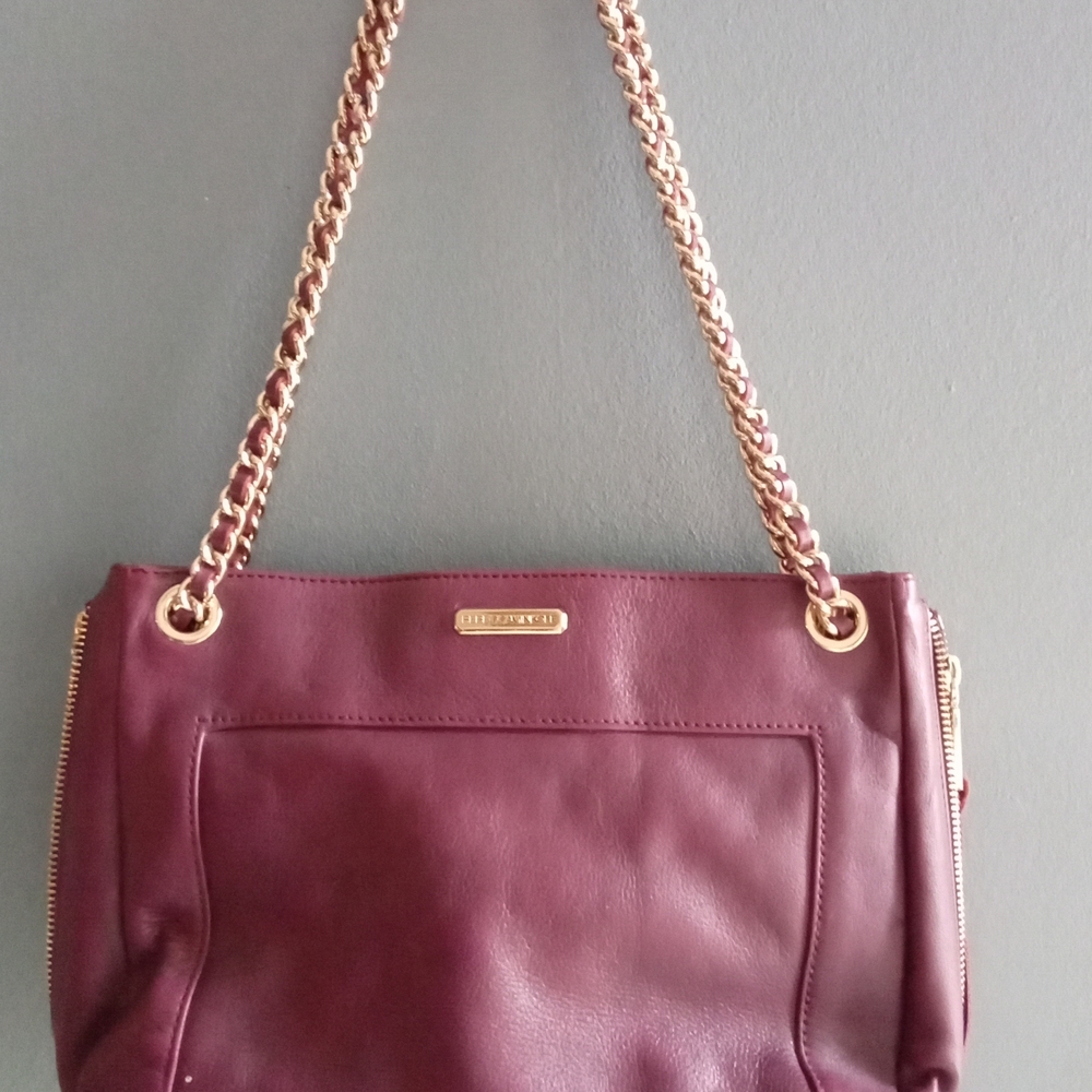 Rebecca Minkoff‎ Burgundy Leather Chain Shoulder Bag Gold Hardware
